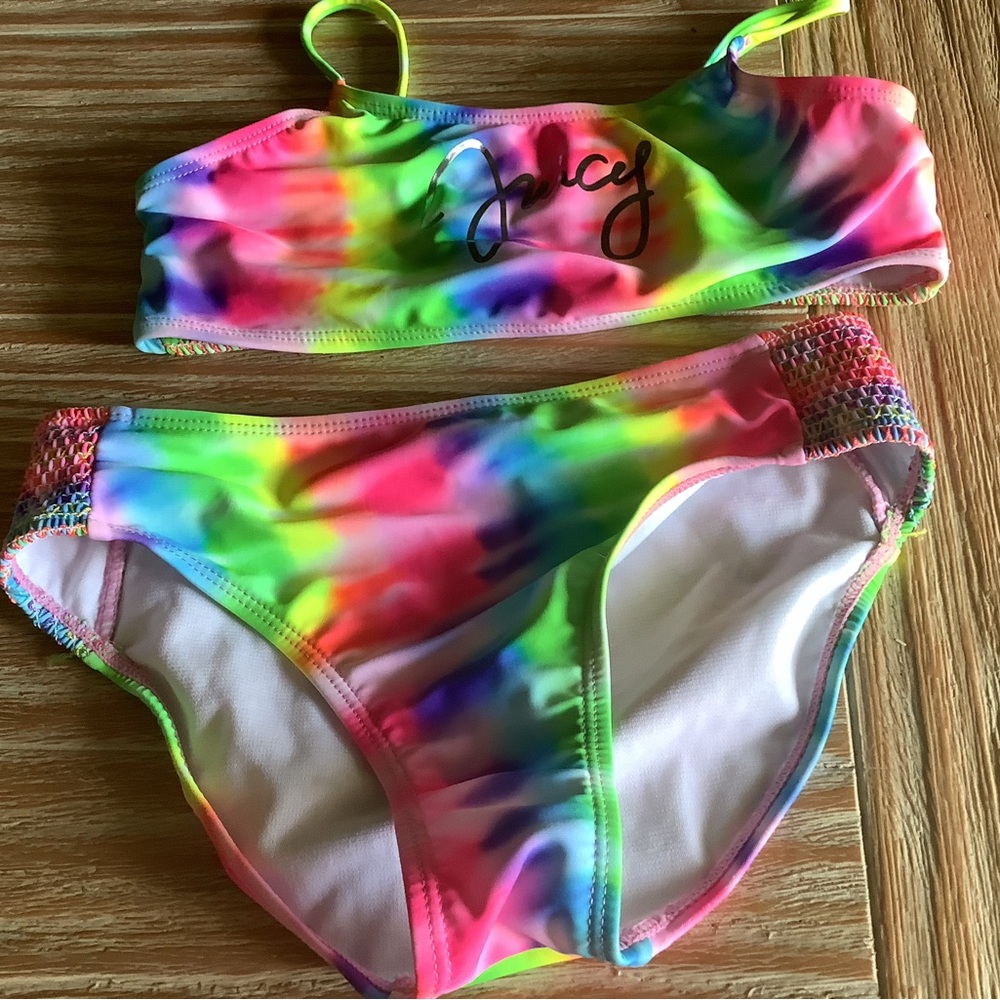 Juicy Couture Neon Tie-Dye Girls' Two-Piece Bikini - Pink, Yellow, Green, Blue